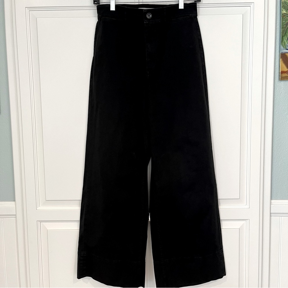 Everlane Black Hi Waisted Wide Leg Cropped Trousers Size 2 - Picture 3 of 11